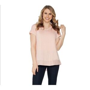 H by Halston Extended Shoulder V-Neck Top - Peach Sorbet - Size XL A303178